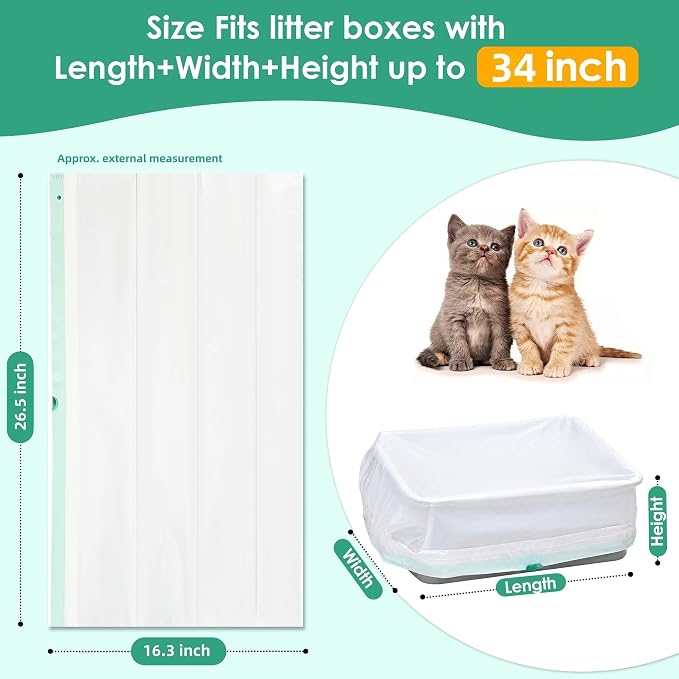 Thickened Automatic Cat Litter Box Liner Bag, 40 Count 26"×16", Extra Thick Leakproof, Tear-Resistant, Heavy Duty Enhanced Load-Bearing Strength, Fit for Litter Robot 3&4 Cat Litter Bags