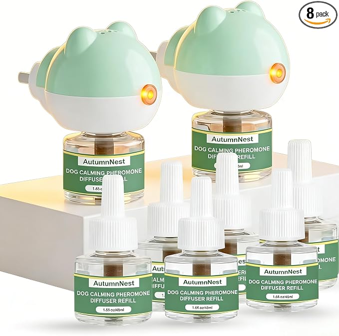 Calming Diffuser for Dog, Pheromone Plug-in Set (2 Diffusers & 6 Refill 48ml) for Dog Anxiety Relief, Reduces Barking, Aggression, Destructive Behavior, Fireworks Fear, 180-Day Dogs Calming Diffuser