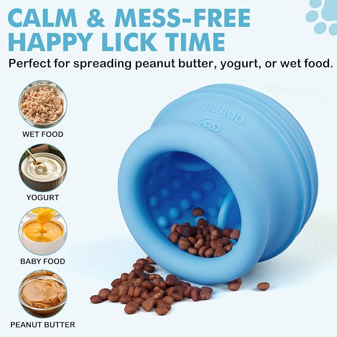 Treat Dispensing Dog Toy, Long-Lasting Interactive Puzzle Toys for Dogs, Stuffable Dog Enrichment Frozen Lick Treat Toy for Boredom, BPA Free Silicone Fetch Catch Chew Toy (Light Blue,L)