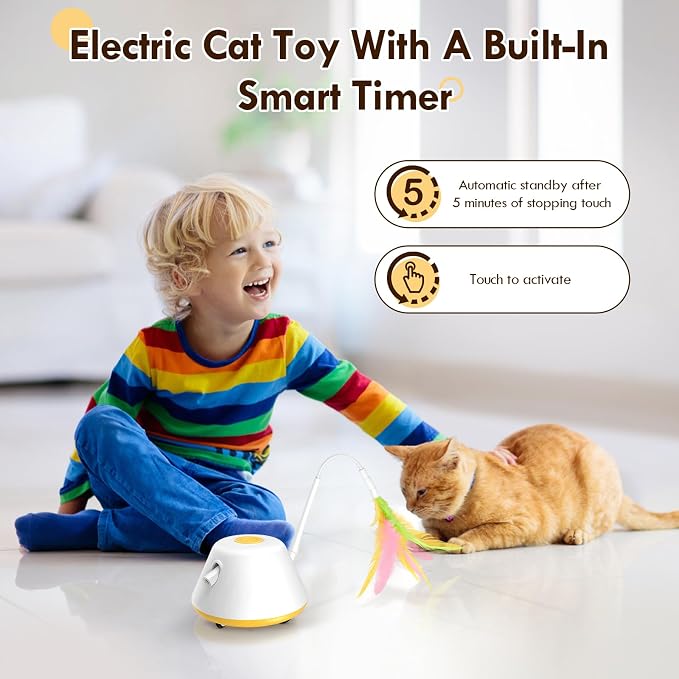 3 in 1 Interactive Cat Toys for Indoor Automatic Cat Laser Toy with Removable Feather Toy,3 Self Moving Modes, Smart Standby, USB Powered,Rubber Wheels Automatic Kitten