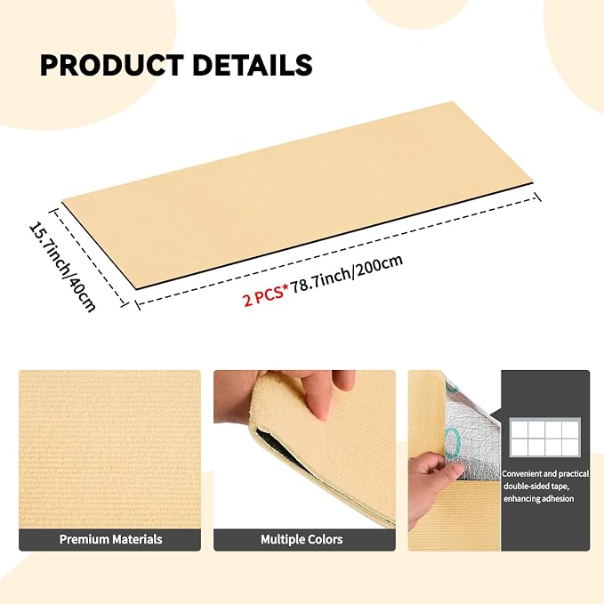 2 Pcs Khaki Cat Scratch Mat, 78.7"x15.8" Self-Adhesive Cat Carpet, Trimmable DIY Cat Scratch Pad for Furniture, Couch Protector from Cats, Sofa Protector for Cats, Wall, Cat Tree Replacement Pos