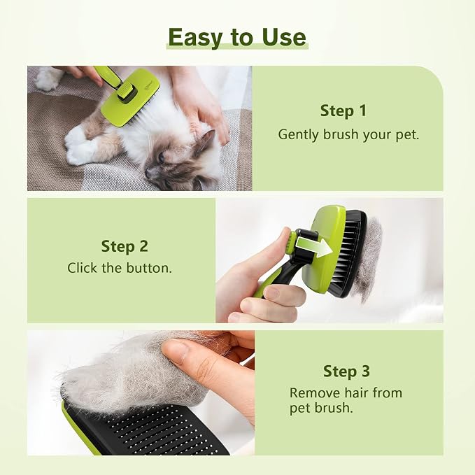 Pecute Pet Grooming Tool Bundle: Self-Cleaning Slicker Brush + Self-Cleaning Undercoat Rake + Comb