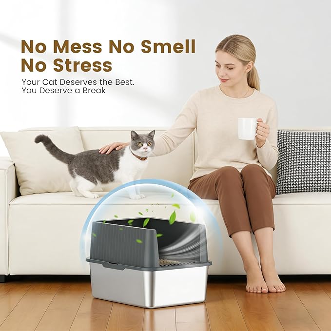 Stainless Steel Cat Litter Box, 11.8" High-Sided Litter Pan for Kittens & Small Cats, Easy to Clean Non-Stick Design, Low Entry, Stainless Steel Won't Absorb Odors