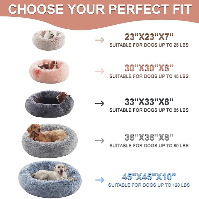 23 inches Donut Dog Bed for Small Dogs - Calming Washable Round Puppy Bed with Removable Cover, Fluffy Plush Pet Bed for Cats & Dogs, Fits up to 25 lbs Pets (Tie-dye Brown,Small)