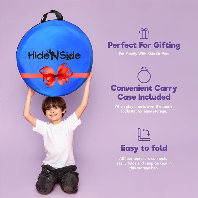 Hide N Side Kids Play Tunnels, Indoor Outdoor Crawl Through Tunnel for Kids Dog Toddler Babies Children, Pop up Tunnel Gift Toy (Multi, 4 Way)