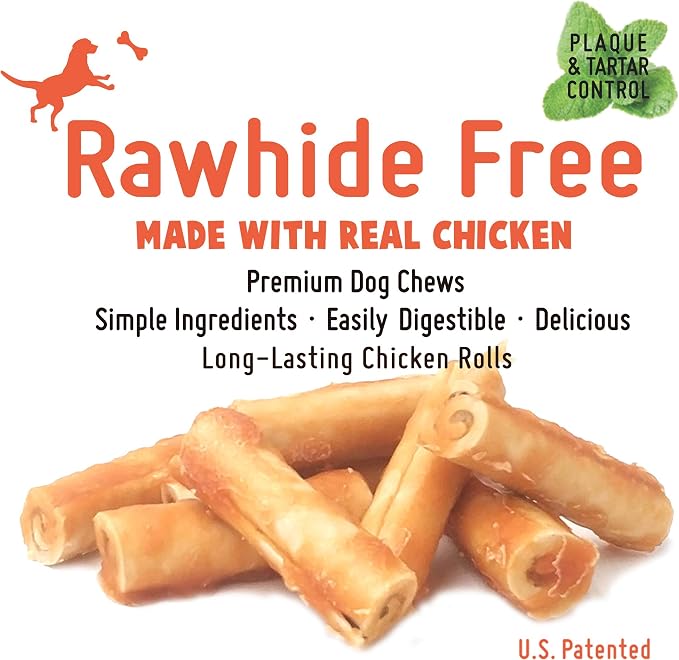LuvChew Gluten Free Rawhide Free Dog Chew Chicken Rolls Mini 2.5" for Small Dogs 10 pcs/Pack