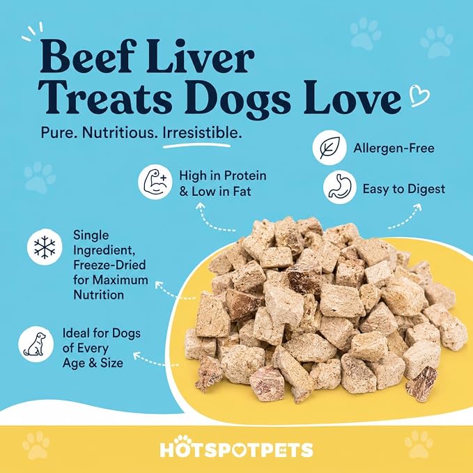 hotspot pets Freeze Dried Beef Liver Treats for Cats & Dogs - 1LB Big Bag 300+ Pcs - Made in USA, Single Ingredient, All Natural Grain-Free Beef Liver - Perfect for Training, Topper or Reward Snack