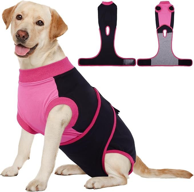Kuoser Recovery Suit for Dogs After Surgery, Soft Dog Surgery Suit Female Male, Breathable Pet Surgical Recovery Shirt, Anti Licking Dog Onesie for Abdominal Wounds Cone Alternatives, Black 2XL