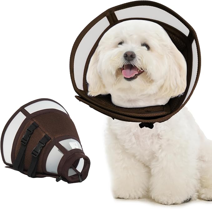 Dog Recovery Collars & Cones, Small Dog Cone, Brown, S | Adjustable Dog Soft Cone, Stop Licking Wounds After Surgery & Skin Disease, Lightweight, Comfortable Elizabethan Collar