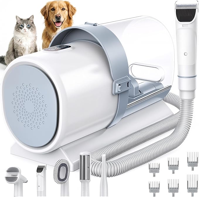 NEWBULIG Pet Grooming Vacuum Kit, 2.5L Dust Cup, 3 Suction Modes and 5 Groomer Tools, Dog Clippers with Cordless Low Noise for Cats, Dogs Other Animals Hair Trimmer