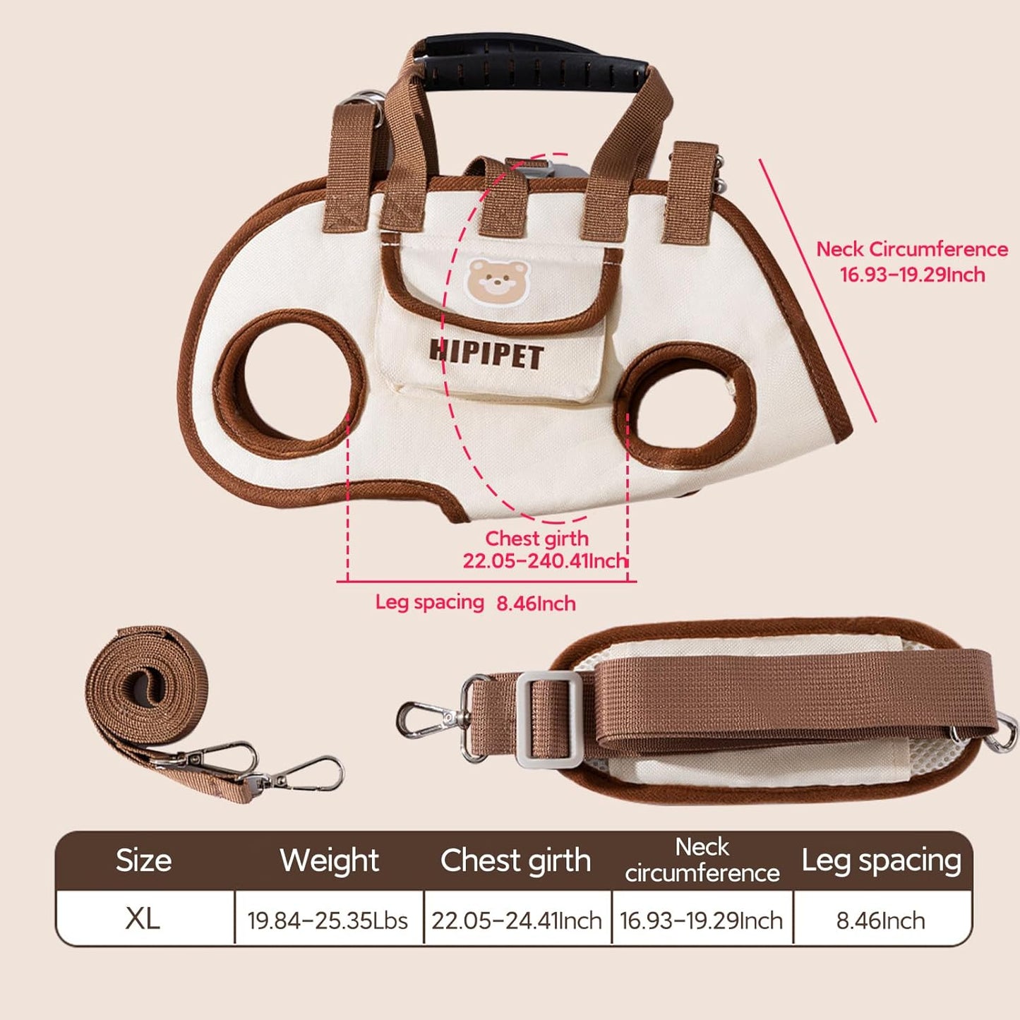 Portable Breathable Pet Carrier Sling & Backpack for Dogs & Cats, Adjustable Full-Body Harness with Traction Leash, Crossbody & Car-Friendly (XL)