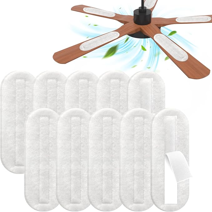 2026 Upgrade 10pcs Ceiling Fan Filters for Blades Easy-Stick Strong Fixity Activated Coconut Carbon Fan Filter for Ceiling Fan, Universal Fan Blade Air Fresh Purifier Cat Litter Box Filter, White