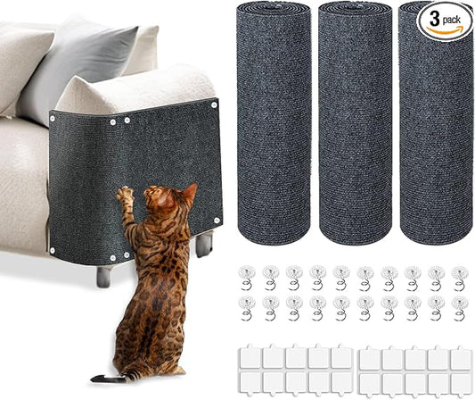 Cat Scratch Mat, 3PCS 39.4"x11.9" DIY Trimmable Self-Adhesive Cats Scratching Mat, Couch Protector from Cats Claw, Cat Scratch Furniture Protector Or Couch Protector (Dark Gray)