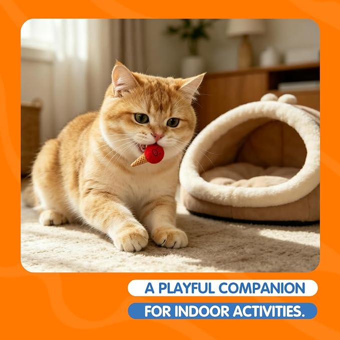 Ice Cream Cone Cat Toys 9PCS Set, Felt Ball Cat Toys with Cute Expressions, Interactive Kitten Toys for Indoor Cats, Soft Bite & Chase Toys with Catnip, 1.4 Inch Balls with Storage Box