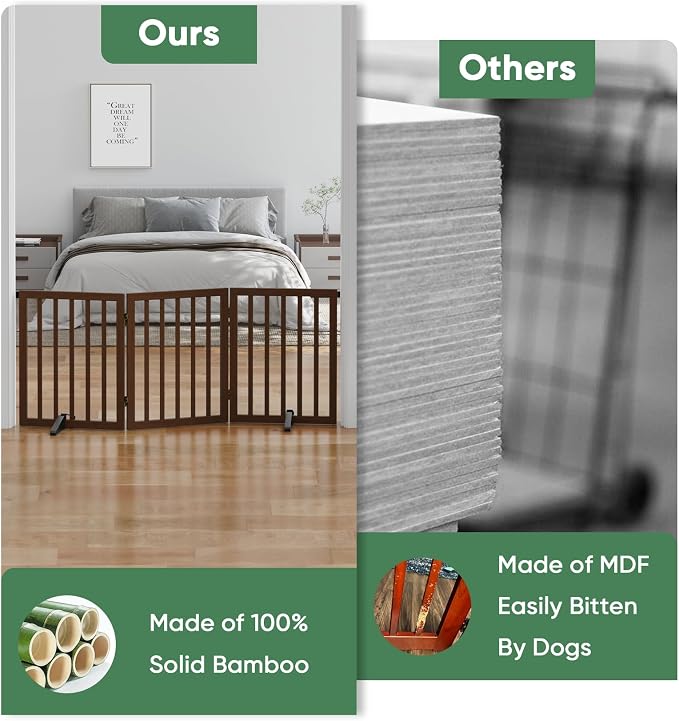 Dog Gate for Doorways, Freestanding Foldable Dog Gate Indoor, Pet Gates for Doorways Bedroom, Puppy Gate with Metal Support Feet, 3 Panels (Rustic tan)
