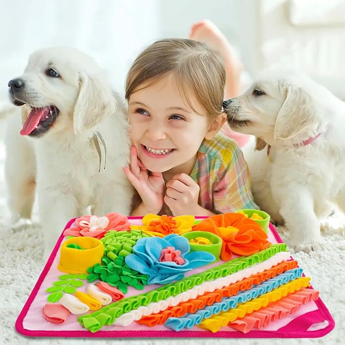 Snuffle Mat for Dogs, Sniff Mat Slow Feeding Mat for Small Pets Cats, Rabbits - Help Stress Relief and Training - Stimulate Your Pet's Foraging Skills! (Pink)