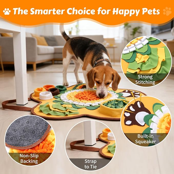 Snuffle Mat for Dogs, Pet Foraging Mat for Small and Medium Dogs, Interactive Puzzle Sniff Pad for Puppies to Keep Busy & Stress Relief, Slow Feeder Mats with Squeaky Sounds