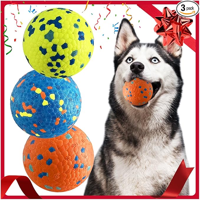 Mankoda Durable Dog Balls for Aggressive Chewers, 3'' ETPU Indestructible Rubber Floating Fetch Toys, Interactive Teething Chew Balls for Small Medium Large Dogs (3 Pack)