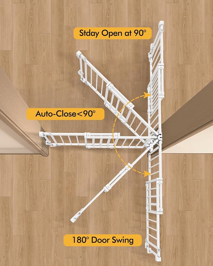 Extra Wide Baby Gate for Doorways 29" Tall Safety Gate for Kids&Pets,Pressure Mounted with Auto Close,Walk-Thru Metal Gate,Adjustable Width 26.4"-43",Indoor Pet Gate for Stairs & Hallways White