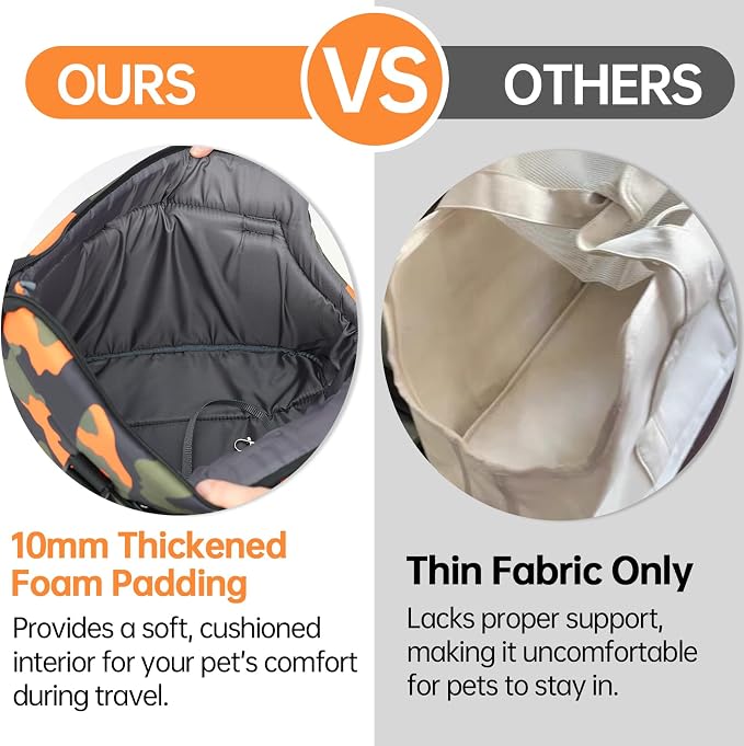 10mm Padded Tote Bag Carrier for Dog Cat Below 9 lb/4kg-Camouflage Orange