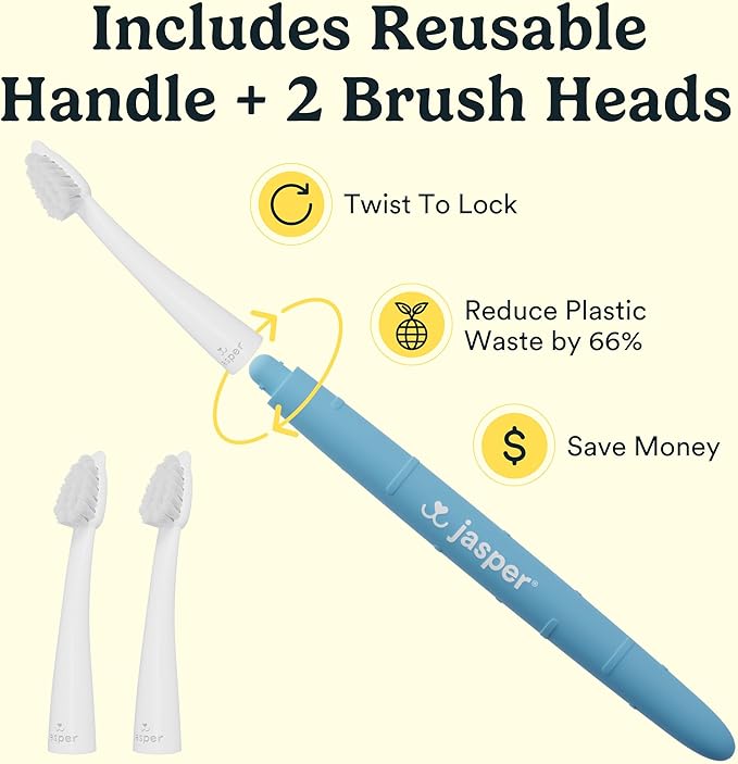Jasper Microbrush Vet Approved Cat Toothbrush, Soft-Bristled Toothbrush Kit for Felines & Small Dogs, Non-Slip Handle with 2 Replaceable Tooth Brush Heads, Use with Cat Toothpaste, 2-Pack, Gray Mist