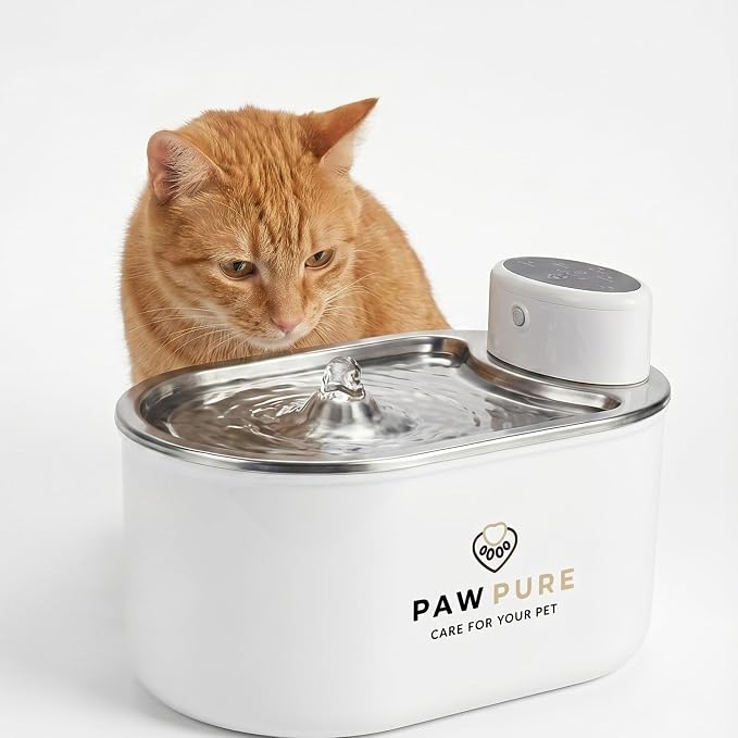 Cat Water Fountain Stainless Steel & Dog Water Fountain, Wireless 30-Day Battery, 20dB Ultra-Quiet Cordless Pet Fountain for Cats & Small/Medium Dogs, 3L/108oz