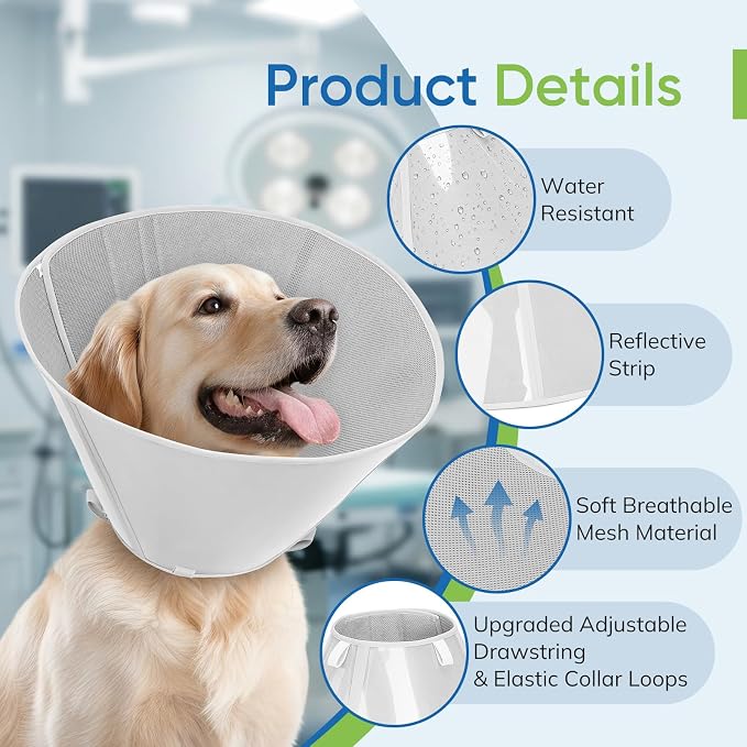 Soft Dog Cone Collar to Stop Licking After Surgery, Mesh Breathable Pet Recovery Collar for Large Medium Dogs, Elizabethan Cone Alternative(L)