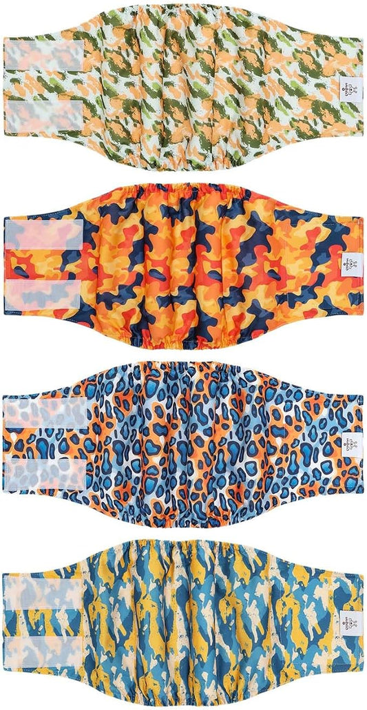 CuteBone Dog Diapers Male 4 Pack Puppy Wraps Reusable Doggie Belly Bands for Male Dogs Small Medium Large