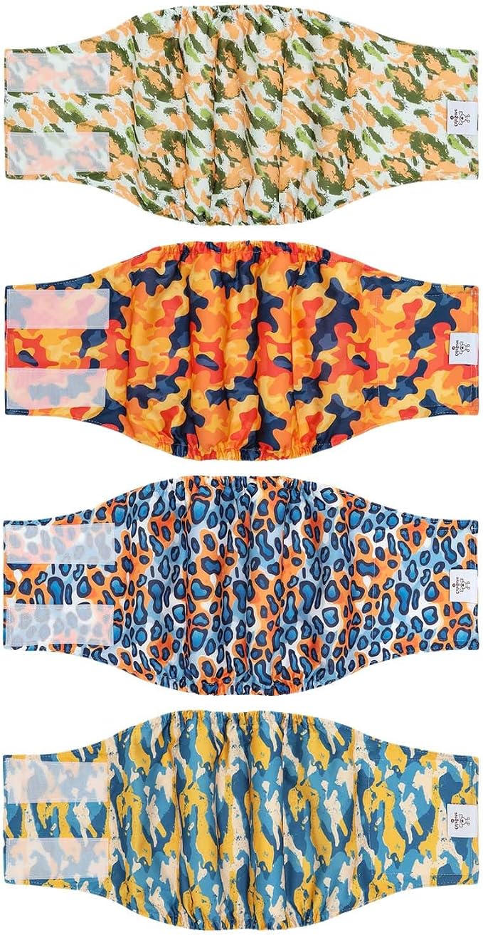 CuteBone Dog Diapers Male 4 Pack Puppy Wraps Reusable Doggie Belly Bands for Male Dogs Small Medium Large