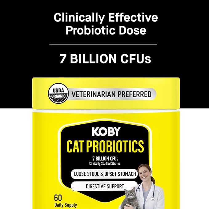 Koby Cat Probiotics | Daily Digestive Support for Sensitive Cats | Helps Loose Stool & Upset Stomach | Certified Organic | Vet Preferred, Clinical Dose | Easy-to-Use Powder
