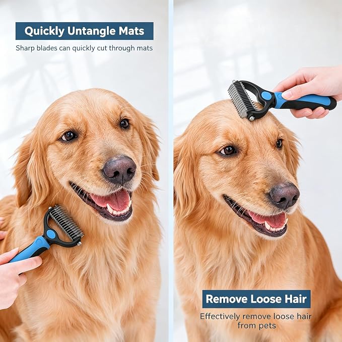 acssart Pet Grooming Brush Double Sided Dematting Comb & Undercoat Rake for Dogs Cats - Long Hair Deshedding Brush (Pink)