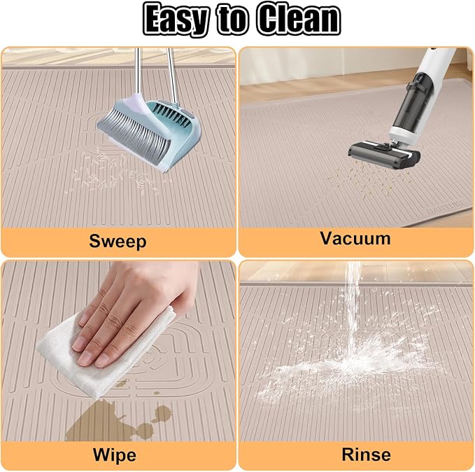 Silicone Cat Litter Mat, 45" x 30" Extra Large Litter Trapping Mat for Litter Box, Leak-Proof, Non-Slip, Kitty Litter Mats with Soft Texture for Floor, Keeping The Floor Clean (Khaki)