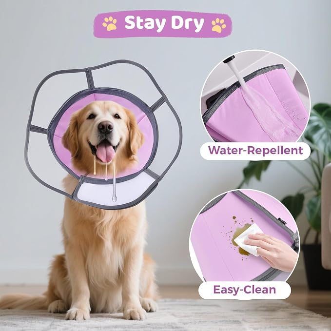 Soft Dog Cone Collar After Surgery Recovery,Adjustable E-Collar with Removable Shield,Lightweight,Breathable Anti-Licking Protective Cone for Large,Medium,Small Pets (Rose Pink, XXL(Neck:20''-25''))