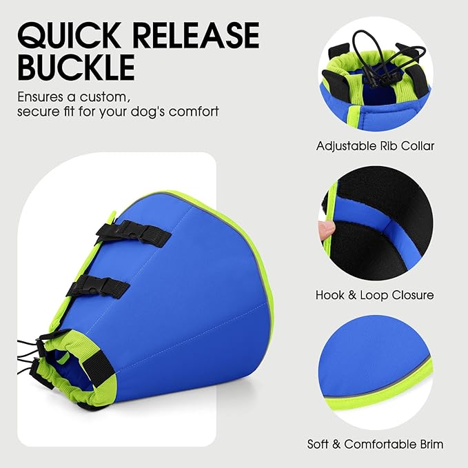 Dog Cones for Medium Dogs, Soft Cone for Dogs to Stop Licking, Comfy Dog Cone with Elastic Collar Loop, Recovery E-Collar Alternative for Wound Healing After Surgery, Blue M