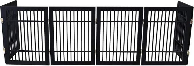Urnporium Pet Dog Gate Freestanding, Strong Durable Folding Wooden Fence, Portable Acacia Hardwood Safety Barrier for Indoor & Outdoor Use (Black Pet Gate, 6 Panel 24" Tall)
