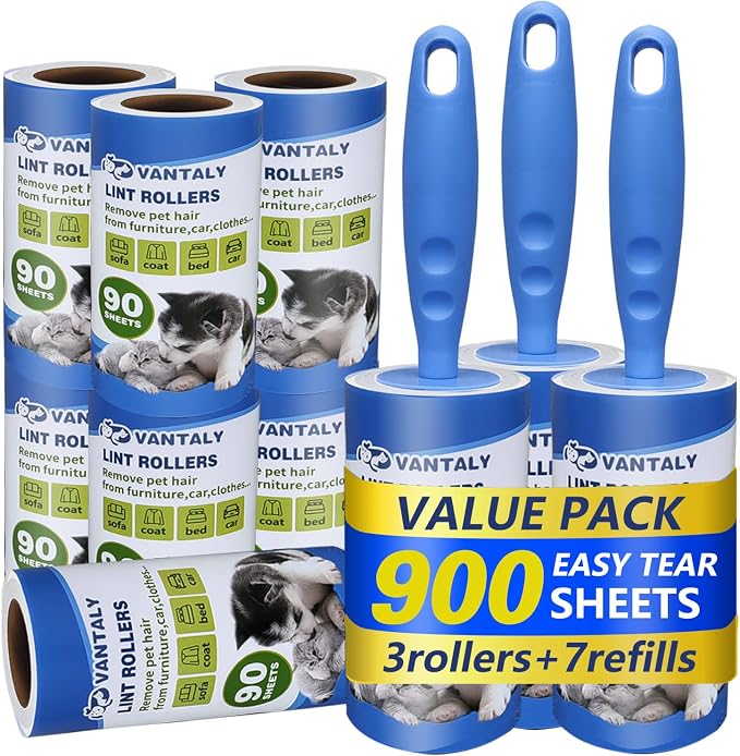 Extra Sticky Lint Roller Mega Value Set 900 Sheets for Pet Hair Removal and Clothes, Dog and Cat Lint Remover, 10 Pack