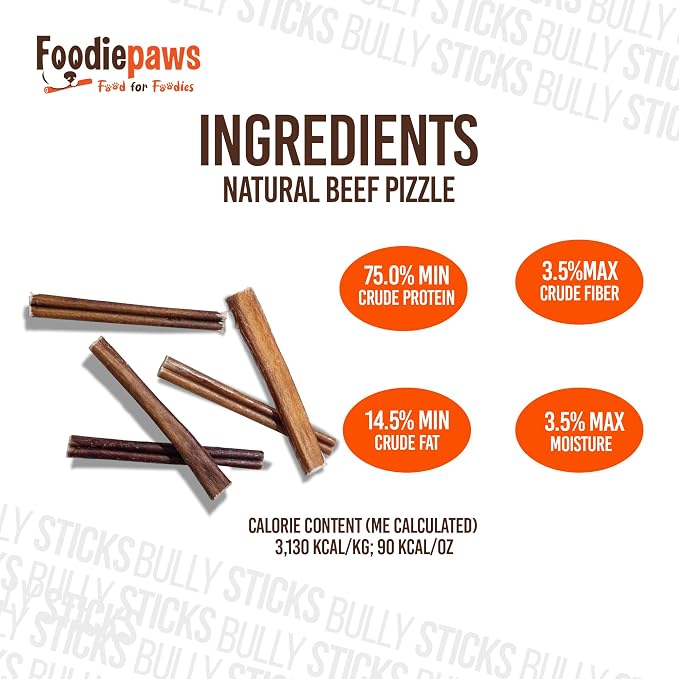 FOODIEPAWS 5 Inch Bully Sticks for Dogs, 25 Pack Bulk | All Natural, Grass-Fed Beef | High Protein, Rawhide-Free & Fully Digestible Dog Chews | Long Lasting Dental Treats for Small & Medium Dogs