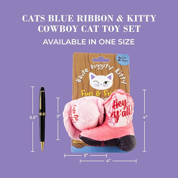 Haute Diggity Kitty Cowgirl Set, Plush Cat Toys Catnip Filled with Interactive Crackle Sound, Safe & Durable Toys for Cat & Kitten, 2 Pcs