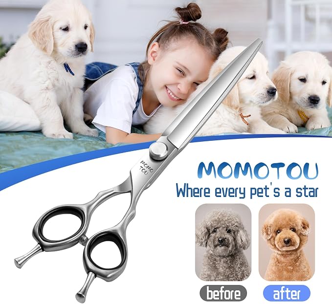 7 Inch Straight Dog Grooming Scissors, 9CR Stainless Steel Pet Shears, Sharp & Smooth Cutting for Home and Professional Grooming