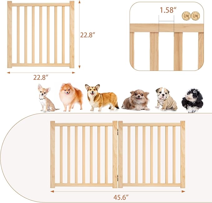 YOCAN Non-Painted Wood FreeStanding Pet Gate for Dogs,Wooden Dog Gates for Doorways, Stairs,The House, Dog Fences Indoor Puppy Gate-2 Panel H:23”