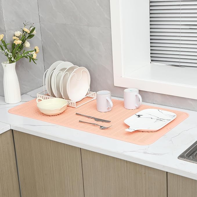 MicoYang Silicone Dish Drying Mat for Multiple Usage,Easy clean,Eco-friendly,Heat-resistant Silicone Mat for Kitchen Counter or Sink,Refrigerator or Drawer Liner Pink 5XL 36inches x 18inches