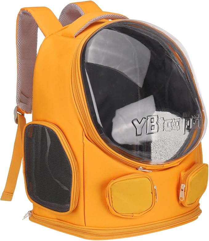 Pet Backpack Carrier, Portable and Ventilated, Oxford Cloth, Dog Cat Travel Bag with Transparent Cover 13.78", (Orange, 1 Pcs), Intended for Hiking/Camping/Traveling