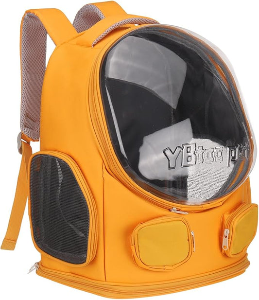 Pet Backpack Carrier, Portable and Ventilated, Oxford Cloth, Dog Cat Travel Bag with Transparent Cover 13.78", (Orange, 1 Pcs), Intended for Hiking/Camping/Traveling