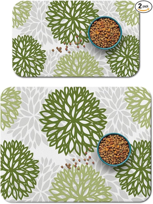 Dog Food Mats 2 Pack for Floors, Absorbent and Quick-Drying Pet Cat Food Mat,Anti-Fouling and Easy-to-Clean Pet Feeding Mat,Dog Bowl Mat for Messy Drinking Water Bowls 12"x 20"+18x24