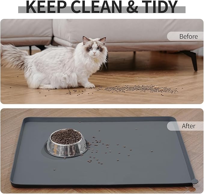 Reopet Silicone Pet Feeding Mat - Waterproof & Non-Slip Dog Cat Placemat | High Raised Edges Prevent Food & Water Spills to Protect Floors, Easy to Clean, Fit for Dog Cat Bowls