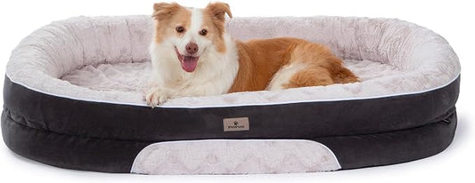 Orthopedic Dog Bed Couch for XLarge Plus Sized Pets with Egg Foam Support, Four-Sided Bolster Cushions, Soft Tear-Resistant Fabric, and Removable Machine Washable Plush Cover, 48'', Off-White