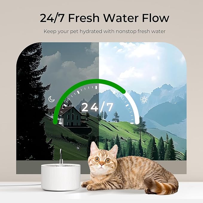 Voluas Ceramic Cat Water Fountain: 2.2L/74oz Cat Fountains for Drinking, Automatic Pet Water Dispenser with Ultra-Quiet Pump and Replacement Filter, Kitty Watering Supplies Indoor Easy Clean 1 Filter