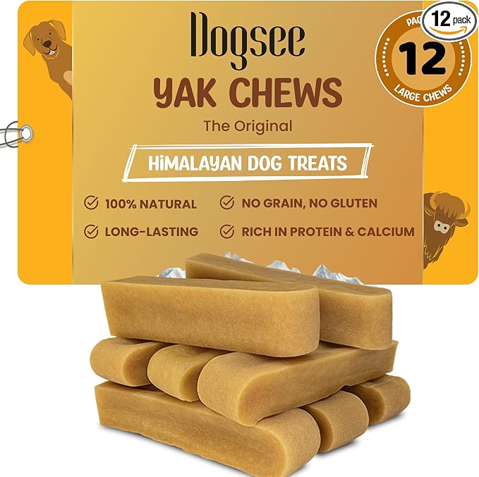 Dogsee Original Yak Cheese Himalayan Dog Chews 3lb (Large - 12 Bars) .100% Natural, 60% Protein, Dog Treats for Large Breed Dog Chews Long Lasting for Aggressive Chewers