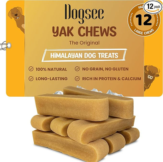 Dogsee Original Yak Cheese Himalayan Dog Chews 3lb (Large - 12 Bars) .100% Natural, 60% Protein, Dog Treats for Large Breed Dog Chews Long Lasting for Aggressive Chewers