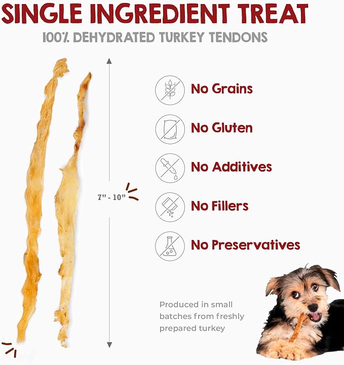 Riley's Turkey Tendons for Dogs - Dehydrated Treats for Small & Large Breeds - Promotes Dental Health - Made in the USA - 12 oz